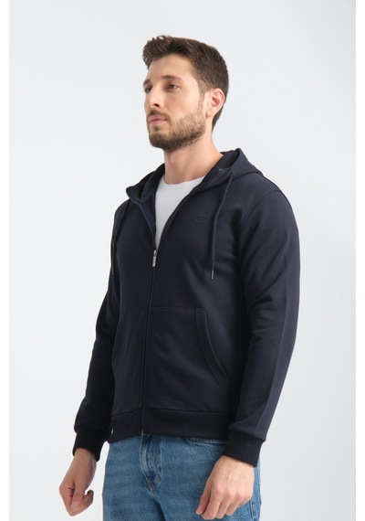 Shooter Sportwear Shooter Erkek Üç İplik Şardonsuz Fermuarlı Kapüşonlu Sweatshirt Lacivert