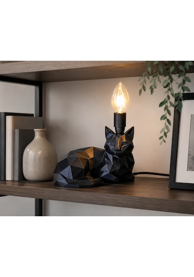 3d Baskı Siyah Kedi Figürlü Dekoratif Masa Lambası