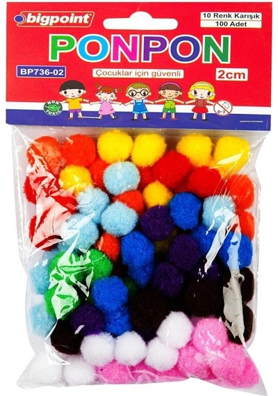 10 Farklı Renkte Bigpoint Marka Ponpon 2 Cm 100'Lü Poşet