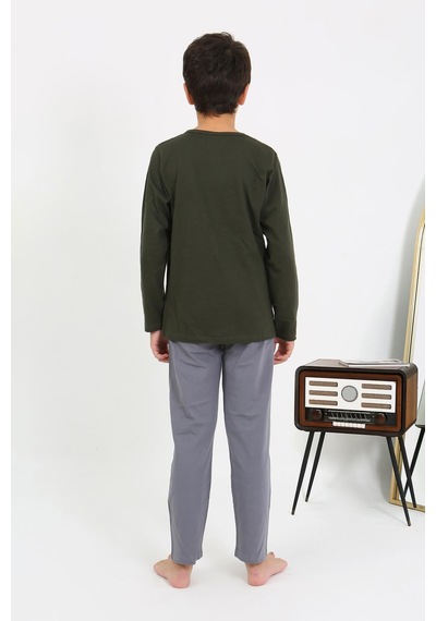 Akbeniz Erkek Çocuk Uzun Kol Penye Pijama Takım 20437 Haki