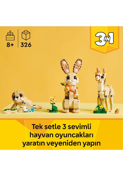 LEGO® Creator 3’ü 1 Arada Sevimli Tavşan 31162 - 8 Yaş ve Üzeri Çocuklar için Lama veya Fok Figürüne Dönüşebilen Oyuncak Yapım Seti (326P)