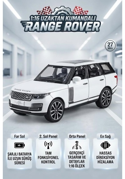 Kumandalı Şarjlı Jeep Cross Country 1:16 Ölçekli 4 Fonksiyonlu Işıklı Oyuncak Araba Beyaz