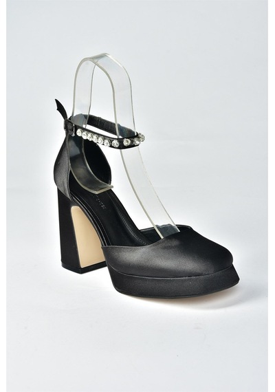 Fox Shoes Siyah Saten Kumaş Kalın Platform Topuklu Kadın Ayakkabı M404111804 Siyah