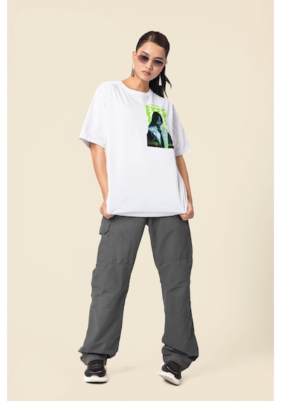 Sevbano Tasarım Billie Eilish Ocean Eyes Sırt Baskılı Unisex Oversize Şar Beyaz