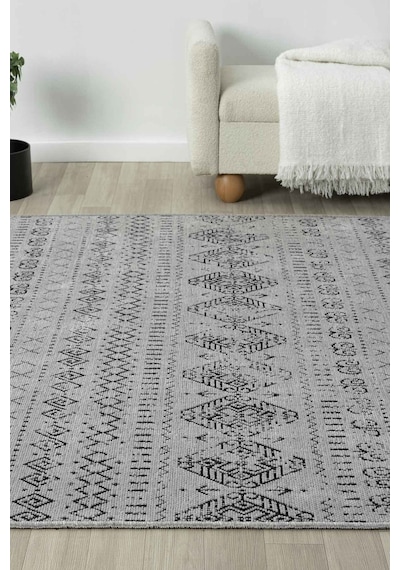 Gaia Gri Halı Yıkanabilir Kaymaz Taban Şönil Kilim Dokuma Pamuk Taban Kilim 10338 Gri
