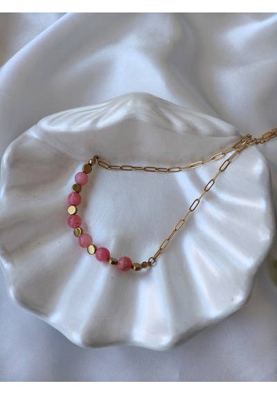 Gül Kuvars Doğaltaş Kolye Açık Pembe