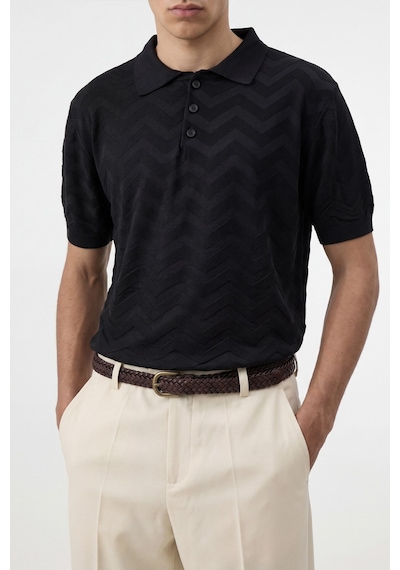 Antioch Zigzag Desenli Polo Yaka Triko Erkek T-shirt Siyah