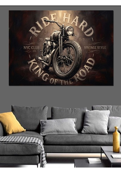 King Of The Road Motosiklet Dekoratif Kanvas - Mdf Ahşap Tablo