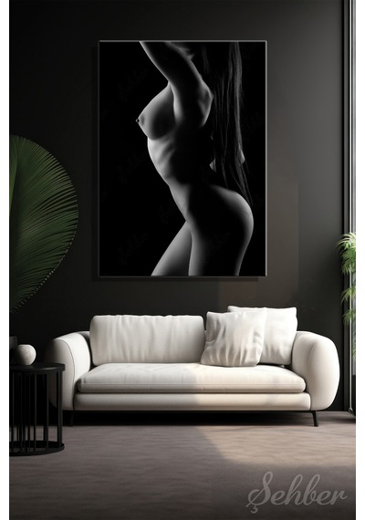 Siyah Beyaz Çıplak Kadın Model Sanatsal Fotoğraf Dikey Kanvas Tablo Tekli Ev Kafe Ofis 3137