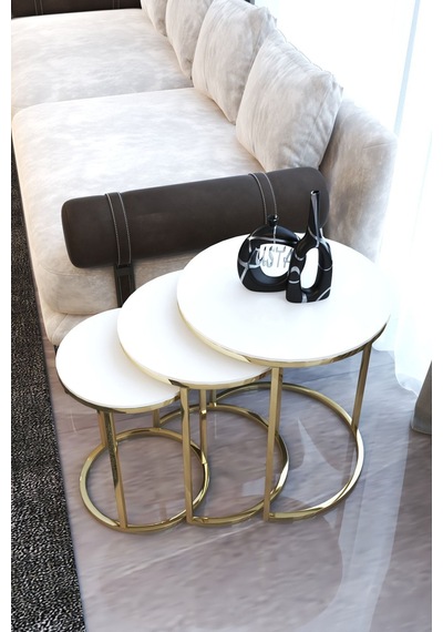 Usta Mekan Gold Metal Parlak Beyaz Mdf Tabla Zigon Sehpa Gold Beyaz