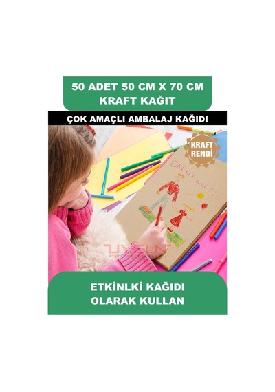 50 Adet 50cm X 70cm 100 Gr. Kraft Ambalaj Kağıdı, Çeyiz Ev Eşyası Hediye Ürün Paketleme, Çocuk Etkinlikleri