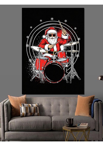 Ahşap Tablo Bateri Çalan Neşeli Noel Baba