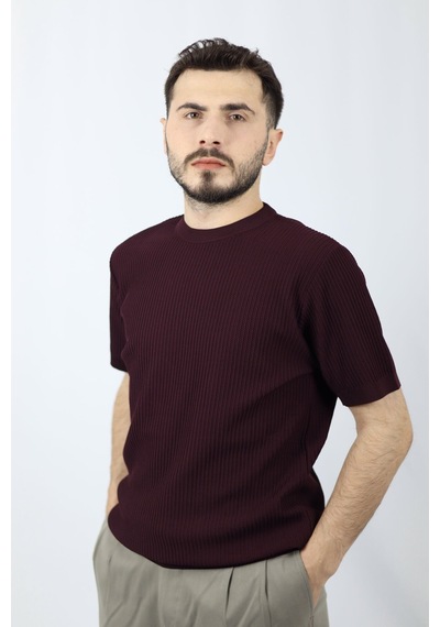Ventov Bisiklet Yaka Fitilli Erkek Triko Vtr2604 Bordo