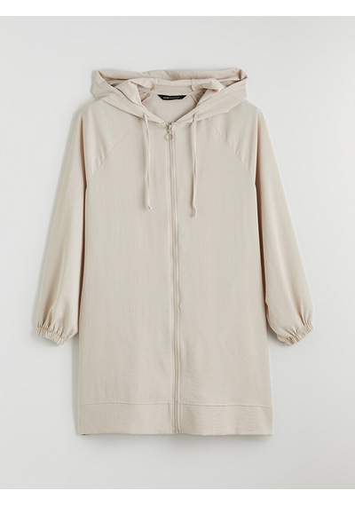 Lcw Modest Bej Kapüşonlu Oversize Kadın Tunik