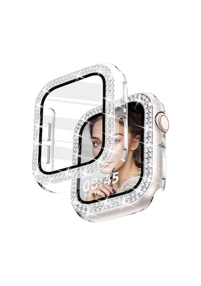 Forzacase Apple Watch 49mm İle Uyumlu Elmas Taşlı Ekran Koruyuculu Plastik Kılıf Şeffaf - Fc1010