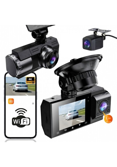 4k 2.5" Ekran Wifili 3 Kameralı Araç Kamerası Geri Görüş Kameralı Gece Görüşlü Araç İçi Kamera Güvenlik Kayıt Cihazı