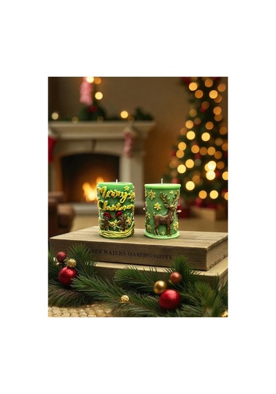 Yılbaşı Chrismas Yeni Yıl 2 Li Yeşil Mum Geyik Kurabiye Adam
