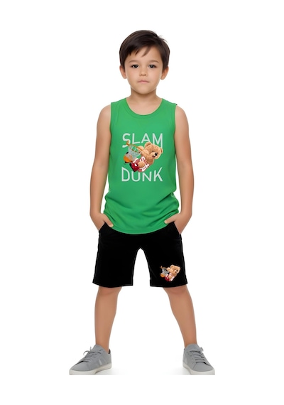 Fyk Kids Erkek Çocuk Slam Dunk Baskılı Alt-üst Takım Yeşil