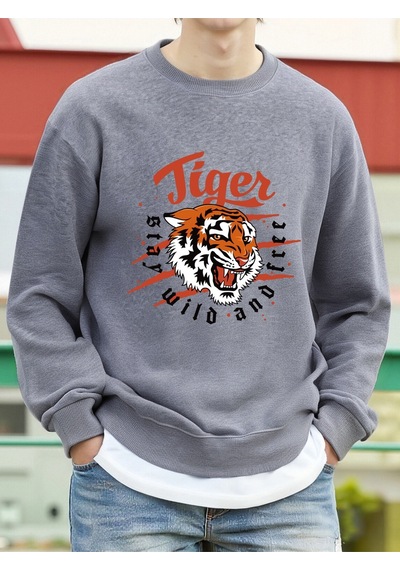 Startmore Startmoretiger Stay Wild And Free Desen Erkek Kazaklar Polar Hip Hop Kazak Günlük Giysiler Sonbahar Bi Gri