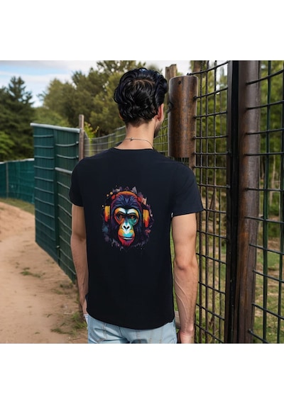 Splash Animal T-shirt %100 Pamuklu Siyah Penye Basic Erkek Tişört Siyah