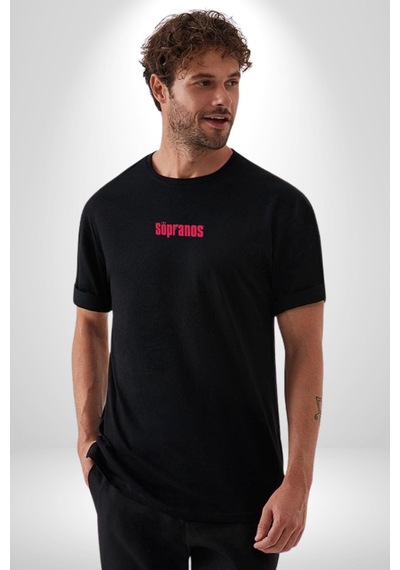 The Sopranos Siyah Oversize Unisex Ön Orta Minimal Baskılı Tişört Siyah