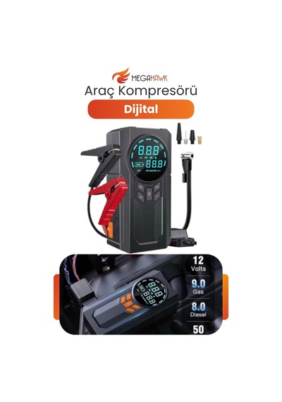 Dijital Araç Lastik Şişirme Kompresörü 150 Psı Taşınabilir Hava Pompası Led Ekran