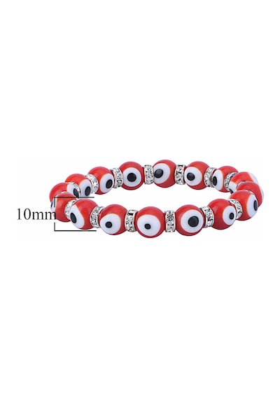 Stretch 10 Mm Kırmızı Renk Nazar Boncuklu Kristal Taşlı Rondela Bileklik Diğer
