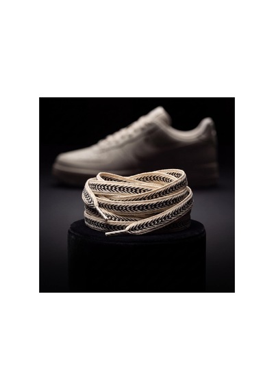 Last İcon Krem Siyah Balıksırtı Desenli Yassı Ayakkabı Bağcığı Spor Sneaker Krem & Siyah