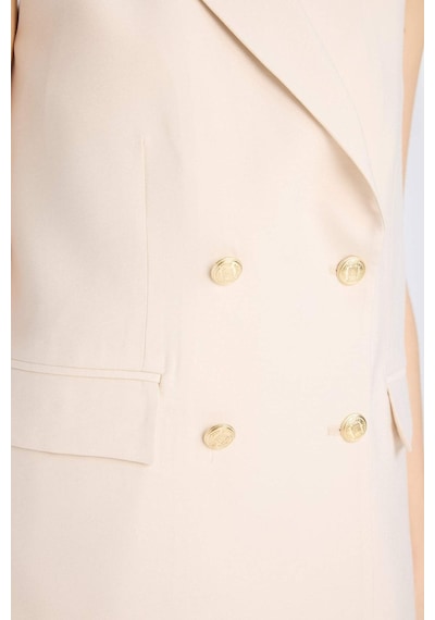 Defacto Regular Fit Ceket Yaka Akışkan Kumaş Blazer Yelek E8487AX25SM Ekru