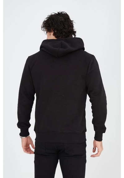 Barlashive Erkek 3 İplik Pamuklu Kapüşonlu Tam Fermuarlı Cepli Hoodie Sweatshirt - Siyah Çok Renkli