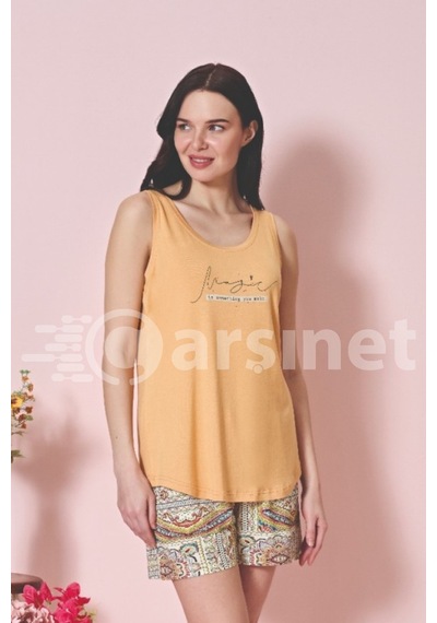 Over Sleep By Poleren Kadın Şortlu Pijama Takımı Kolsuz & Sıfır Kol Pamuklu Penye Turuncu Over Sleep By Poleren Kadın Şortlu Pijama Takımı Kolsuz & Sıfır Kol Pamuklu Penye Turuncu