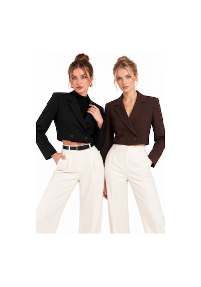 Saade Acı Kahverengi-siyah Kadın Regular Fit Kruvaze Kapama Dokuma Crop Blazer Ceket -şık & Spor 2li Paket Kahverengi - Siyah Saade Acı Kahverengi-siyah Kadın Regular Fit Kruvaze Kapama Dokuma Crop Blazer Ceket -şık & Spor 2li Paket Kahverengi - Siyah