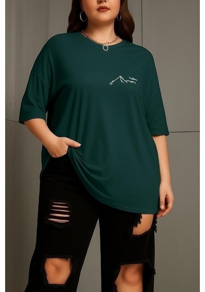 Benroma Büyük Beden Dağ Baskılı Unisex Tişört Çok Renkli