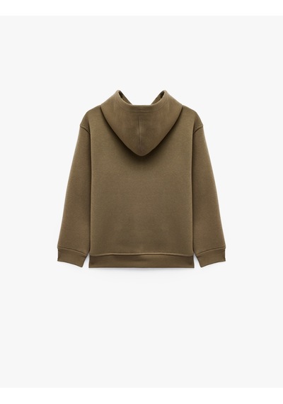 Koton Pamuklu Uzun Kollu Kapşonlu Şardonlu Oversize Sweatshirt Kahverengi 7wkb10027tk Kahve