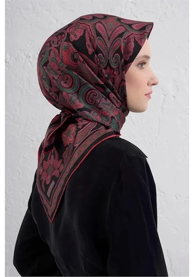 Armine Sura İpek Eşarp -2025/2026 -9421 Siyah, Kırmızı