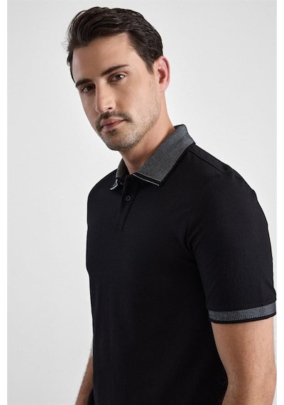 Süvari Siyah Regular Düz Baskısız Pike Fermuarlı Polo Yaka Nefes Alabilen Tişört Ts1014000472-s09