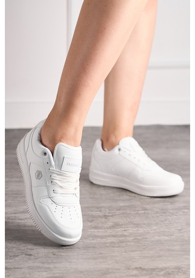 Günlük Unisex Spor Ayakkabı Bağcıklı Bilek Destekli Hafif Kalın Yüksek Taban Sneaker 2100 10-beyaz-beyaz