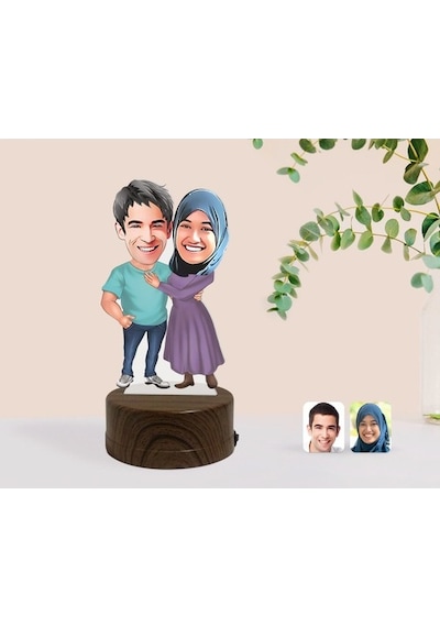 Kişiye Özel Sevgililer Karikatürlü Dekoratif 3D Biblo Led Işıklı (481495488)