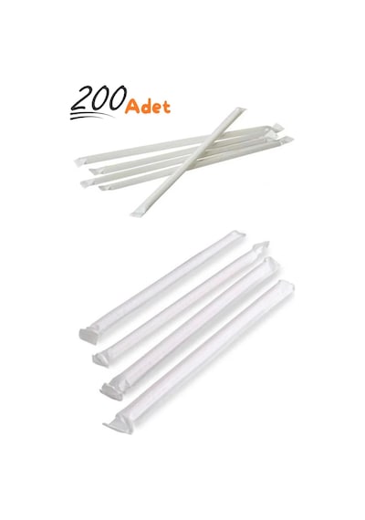 Kağıt Sargılı Körüksüz Plastik Pipet 200 Adet Diğer