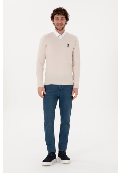 U.S. Polo Assn. Erkek Krem Melanj Basic Kazak 50288881-VR159