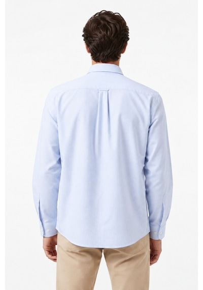 Lacoste Men's Regular Fit Shirt Organik Pamuk Çizgili Erkek Gömlek Açık Mavi Beyaz