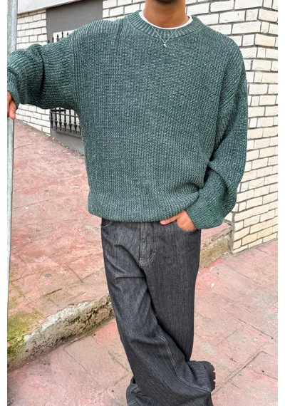 Flaw Örgü Model Triko Kazak Yeşil-28489 Yeşil