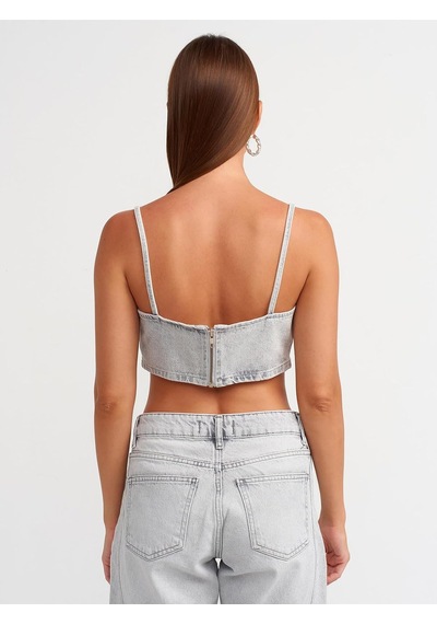 50735 Askılı Kısa Denim Straplez-gri Altın - Beyaz
