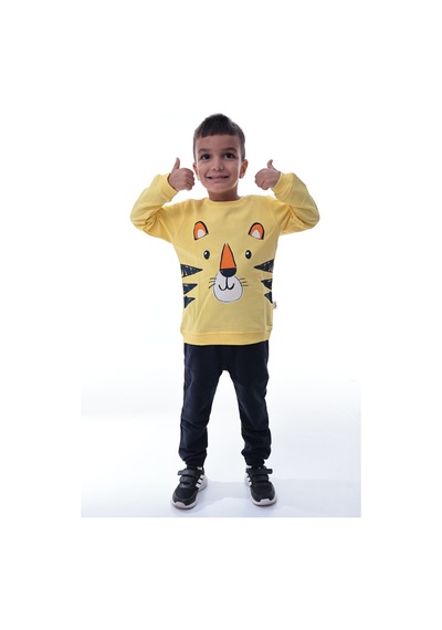 Erkek Çocuk Sarı Kaplan Baskılı Sweatshirt Ve Lacivert Jogger Alt Takım Rahat Günlük Kombin Sarı Erkek Çocuk Sarı Kaplan Baskılı Sweatshirt Ve Lacivert Jogger Alt Takım Rahat Günlük Kombin Sarı