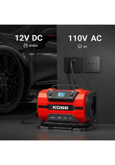 Ayrex Kobb Kb301 Dijital Lastik Şişirme Pompası, 12v/220v, 150 Psı, 35l/dk Hava Akışı, Led Ekran, Siyah, 1.6kg Diğer