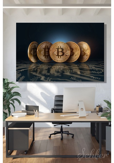 Tekli Yatay Kanvas Dekoratif Duvar Tablosu Kripto Para Bitcoin Borsa Forex 831
