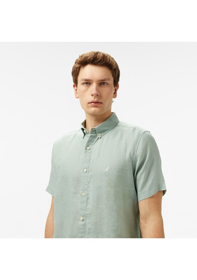 Nautica Erkek Yeşil Classic Fit Keten Gömlek Düz W55100t Yeşil