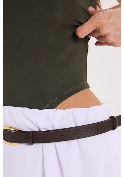 Tudors Kadın Slim Fit Dar Kesim Askılı Kare Yaka Sırtı Açık Sandy Kumaş Çıtçıtlı Yeşil Body-51248