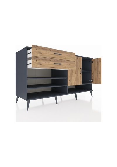 Kronos Konsol 4 Raflı 2 Çekmeceli 2 Kapaklı 176x59x99 Antrasit-ça Antrasit-çam