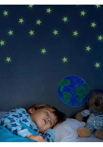 Mucit Home 50 Yıldız 1 Ay Fosforlu Duvar Süsü Renkli Yıldızlı Gece Parlayan Fosfor